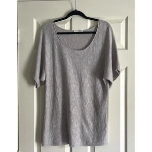 Eileen Fisher Linen Blend Top Medium Gray Scoop Neck Short Sleeves